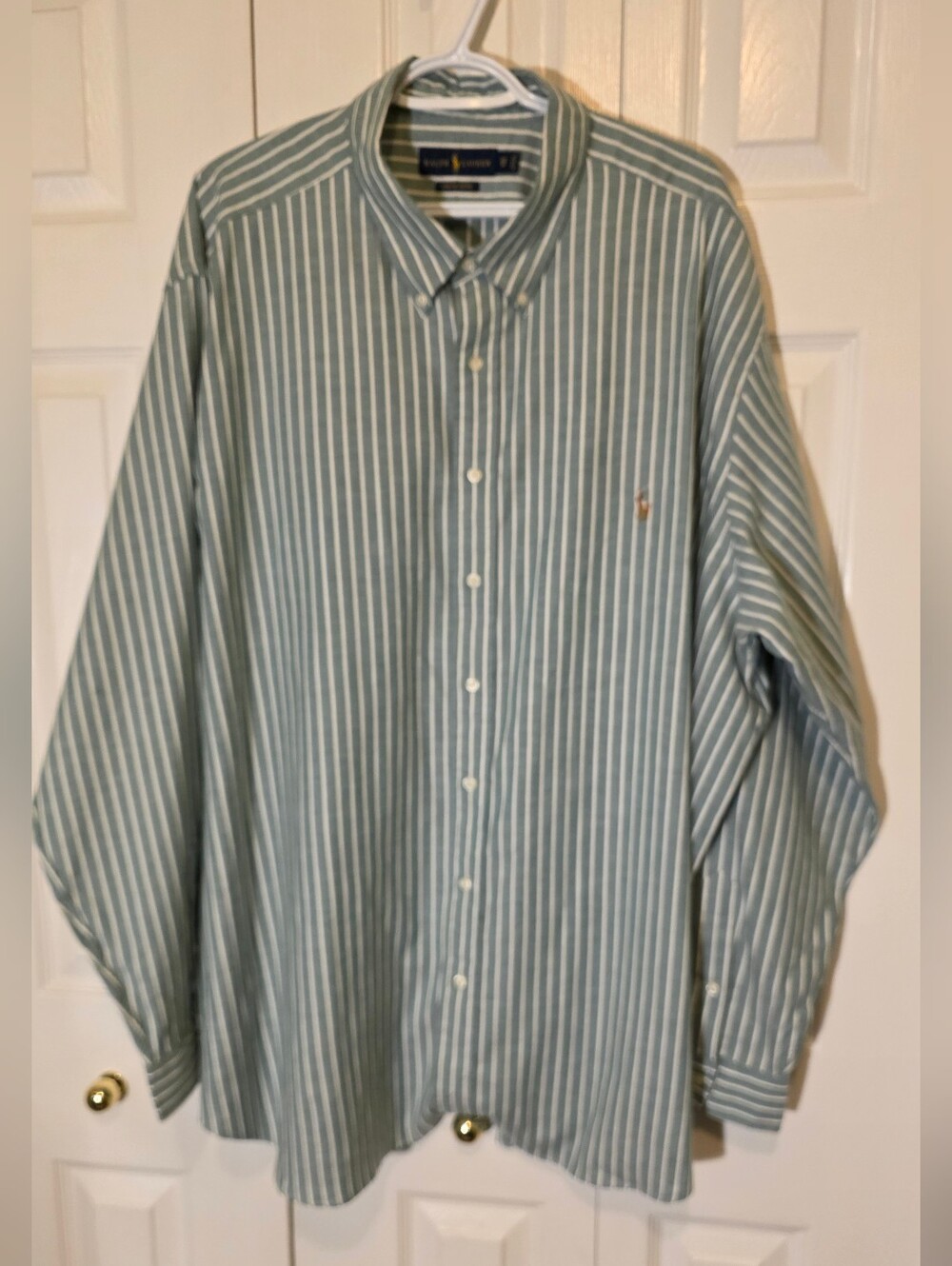 Lauren Ralph Lauren Men's 3XB Big Sage Green White Stripe Oxford Button-Down - Picture 5 of 9